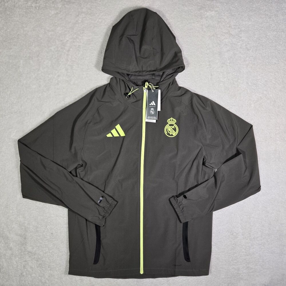 Adidas Real Madrid Windbreaker Stretch Green Full Zip Jacket Mens Large JV5322 L